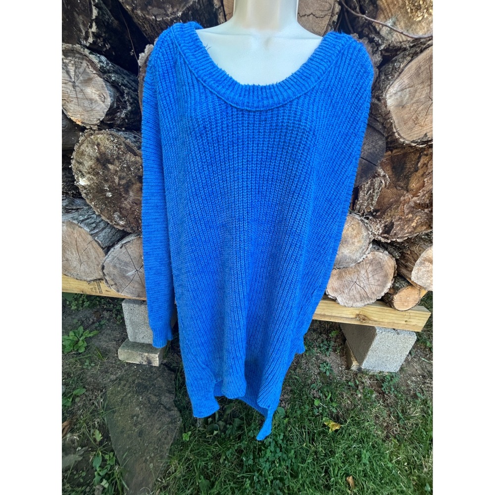 Free People Sunday Scoop Oversized Tunic Sweater Blue women Small Boho slouchy